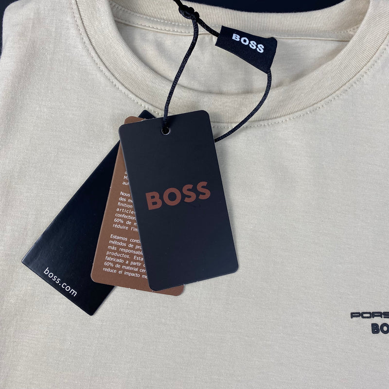 Camiseta Básica Porsche X Boss Bege Masculina Malha Importada