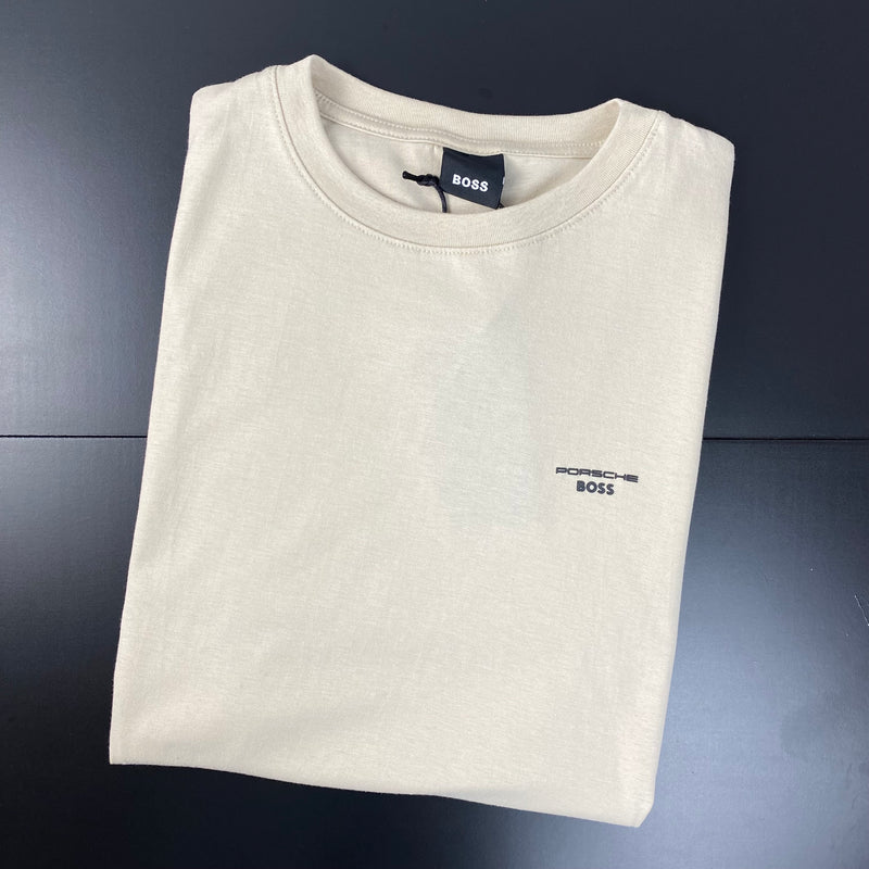 Camiseta Básica Porsche X Boss Bege Masculina Malha Importada