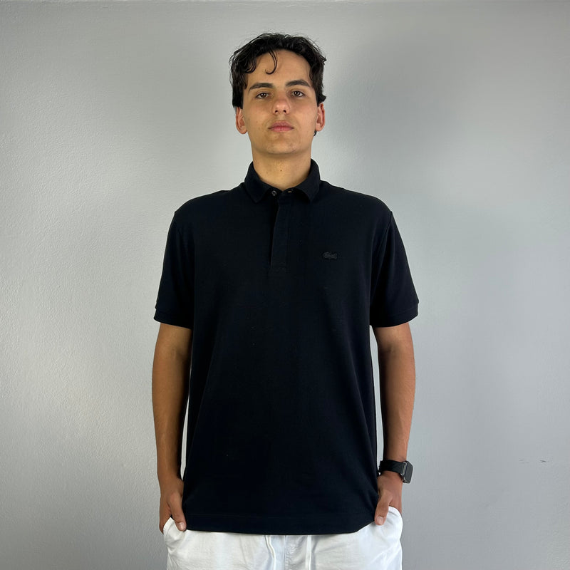 Camisa Polo Lacoste Paris Preta Masculina Malha Importada