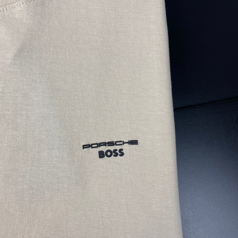 Camiseta Básica Porsche X Boss Bege Masculina Malha Importada