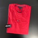 Camiseta Tommy Hilfiger vermelha masculina malha importada Black Friday 2025