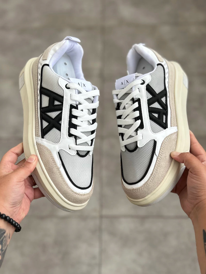 Tênis A.X Bege Masculino em Couro Legítimo