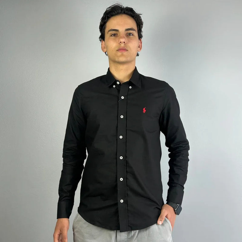 Camisa Social Oxford Ralph Lauren Preta Masculina Malha Importada
